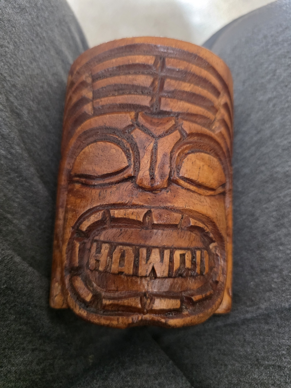 Antique Vintage Hand Carved Wooden Carved Tiki Mug Sculpture "Hawaii"